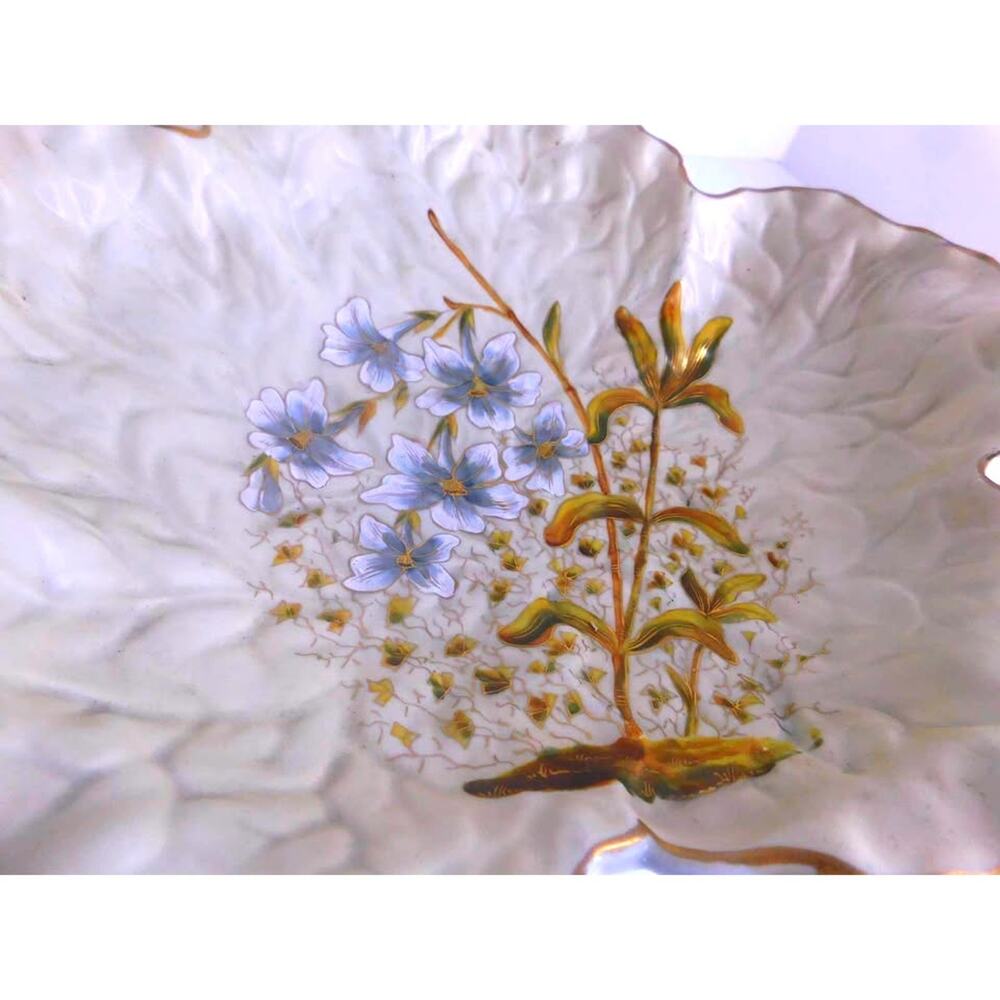 Antique Victoria Carlsbad Austria Porcelain Leaf Platter Gilded Floral Tray - Picture 5 of 11